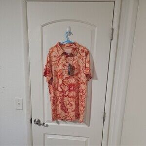 Pins & Aces Golf Polo Short Sleeves T Shirt Men's  S orange red flower New